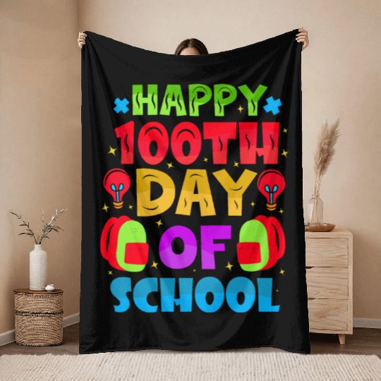Happy 100th Day Of School Throw Blankets