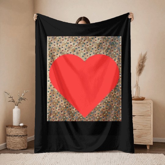 Romantic Red Love Heart on Brown Dotted Background Throw Blankets