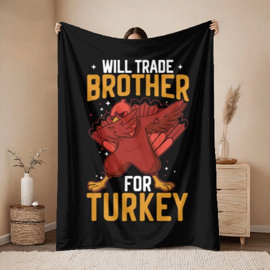 Happy Thanksgiving Holiday Dinner Turkey Blessed Throw Blankets