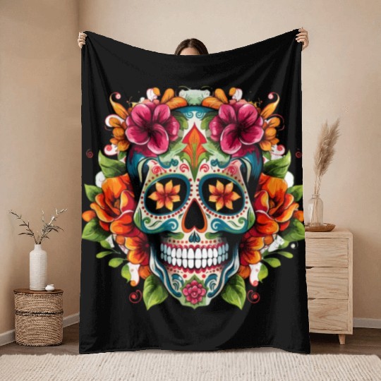 Day of the Dead Iconic Sugar Skull Throw Blankets