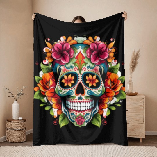 Day of the Dead Iconic Sugar Skull Throw Blankets