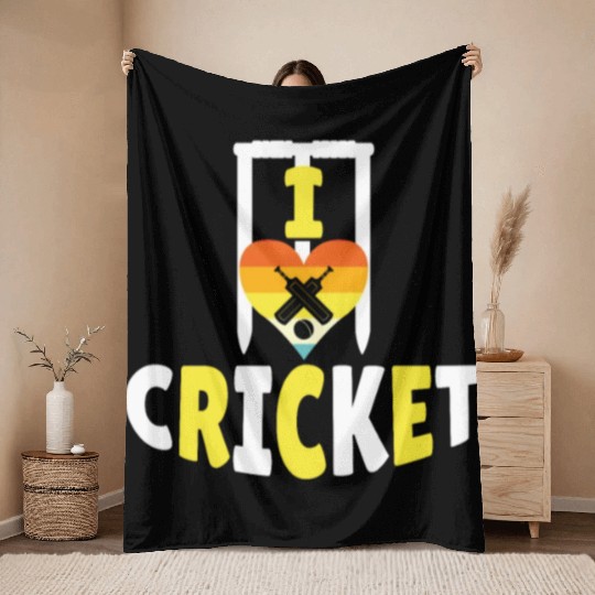 I Love Cricket Throw Blankets