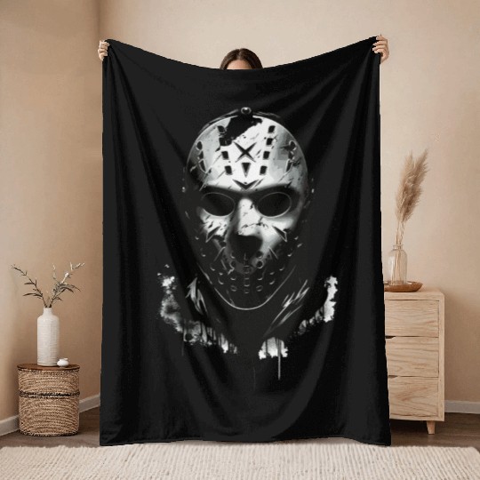 Scary Creppy Halloween Ice Hockey Goalie Mask Throw Blankets