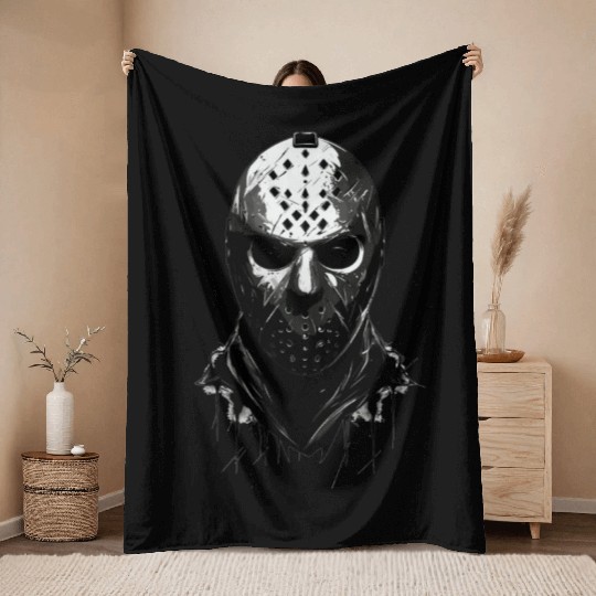 Scary Creppy Halloween Ice Hockey Goalie Mask Throw Blankets