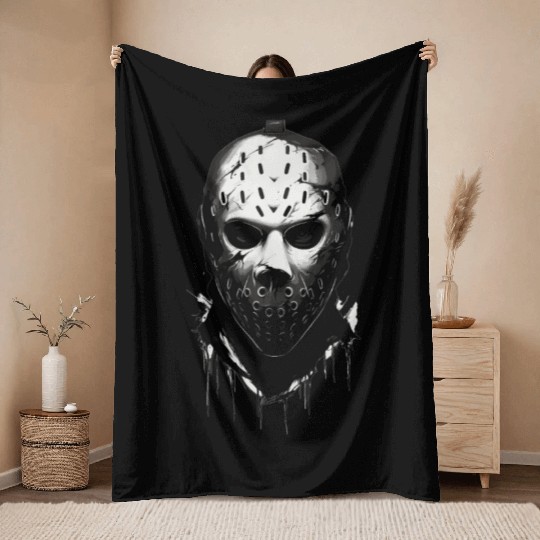 Scary Creppy Halloween Ice Hockey Goalie Mask Throw Blankets