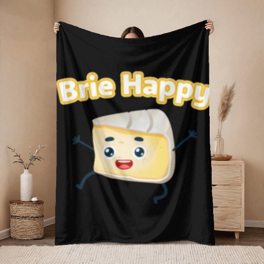 Brie Happy: Cheesy Pun for Cheese Lovers Throw Blankets