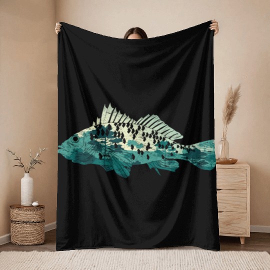 Nature Fishing Forest Fishing Trees Gift Fish Throw Blankets