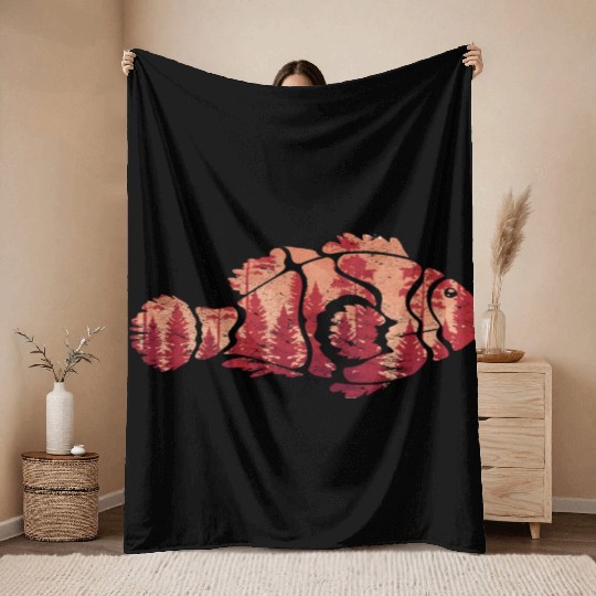 Forest nature lover fishing animal gift fish Throw Blankets
