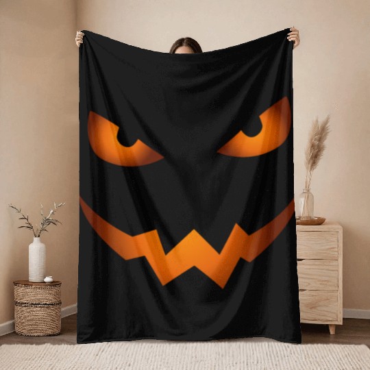 Scary Jack O Lantern Pumpkin Face Halloween Throw Blankets