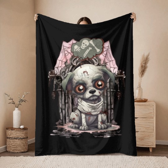HalloweeChihuahua Mummy Dreaming of Skeleton Bones Throw Blankets