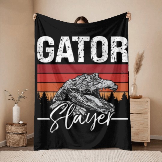 Alligator Hunting Gator Slayer River Wildlife Throw Blankets
