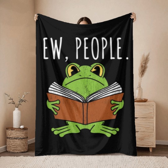 Ew People Cottagecore Frog Reading Book Throw Blankets