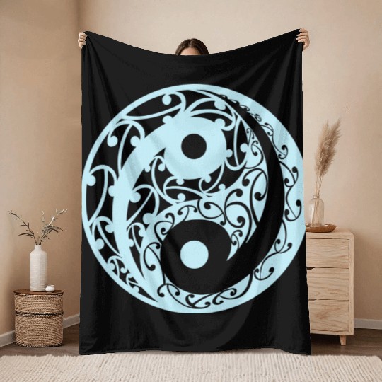 Yin And Yang In A Koru Pattern In A Light Blue Throw Blankets