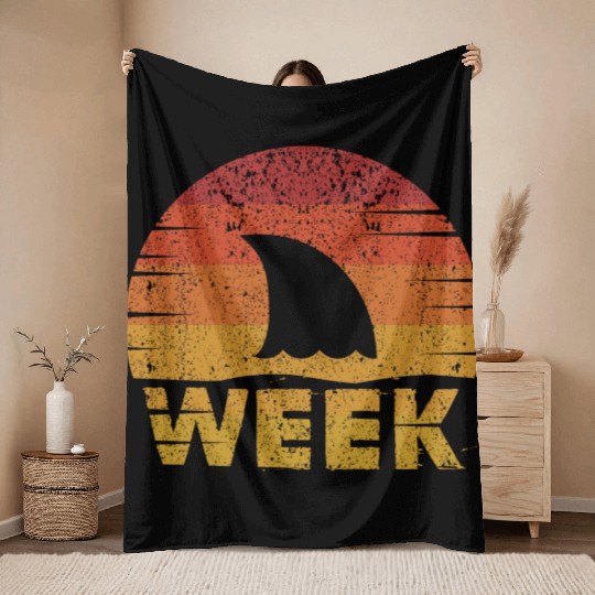 Retro Shark Fin Week Shark Lover Ocean Wildlife Throw Blankets