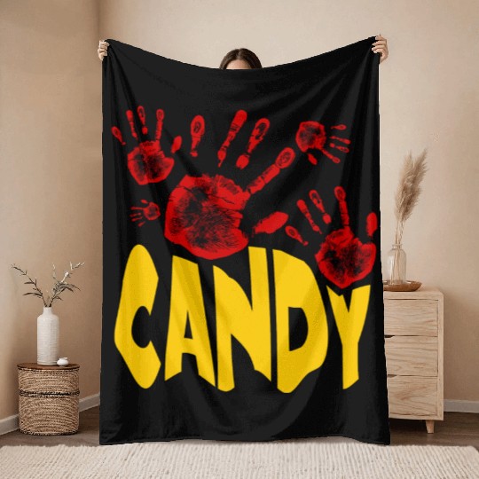 Bloody Hands Halloween Candy Design Throw Blankets
