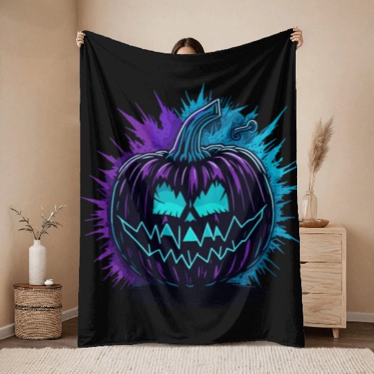 Neon Pumpkin Purple and Teal Throw Blankets
