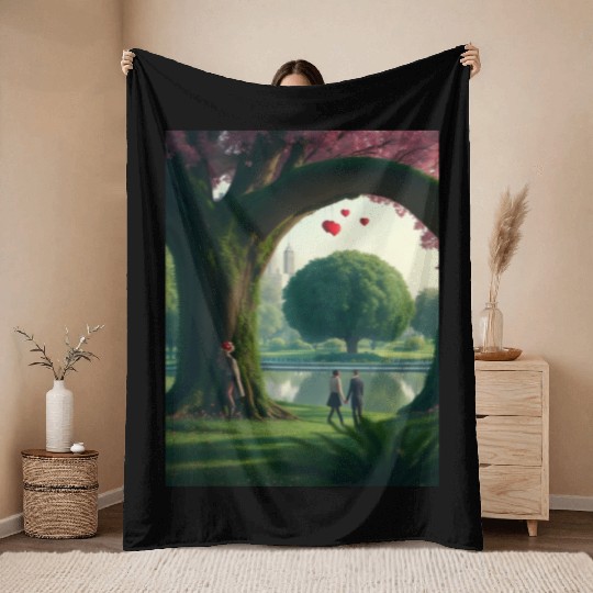 Valentine's day in a park with loved one Throw Blankets