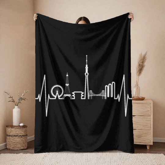 Tokyo Skyline Heartbeat Japanese Heart Love Tokyo Throw Blankets