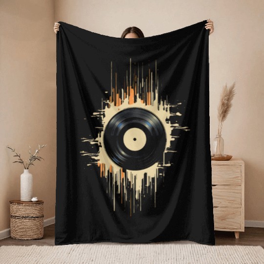 Vinyl Record Splash Throw Blankets