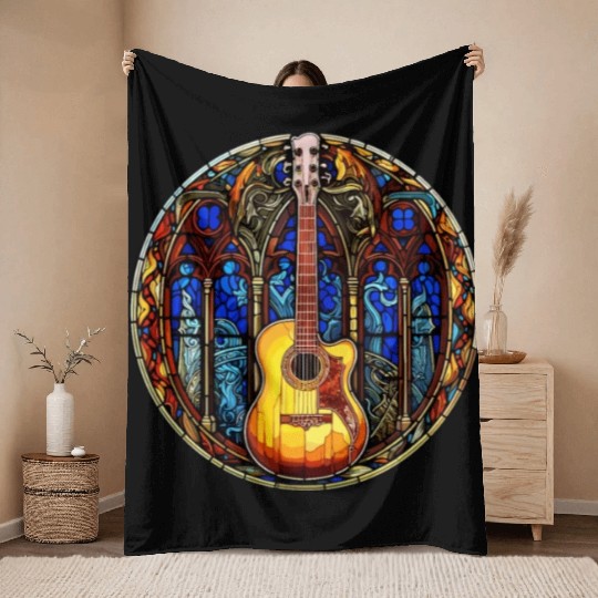 Stained Glass Art - Stylish Colorful Guitar Throw Blankets
