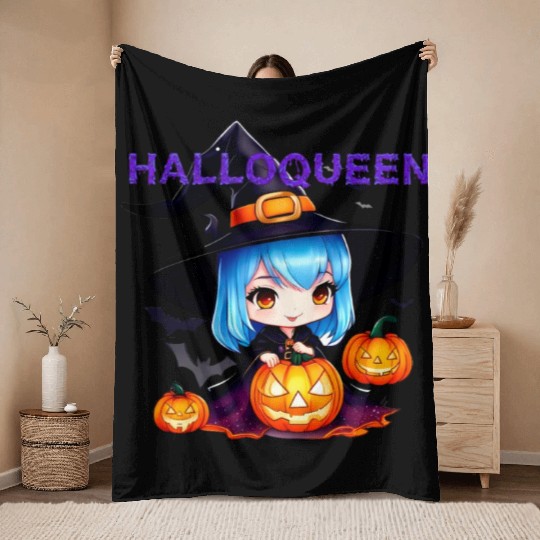 Hallo Light Blue Witch Throw Blankets