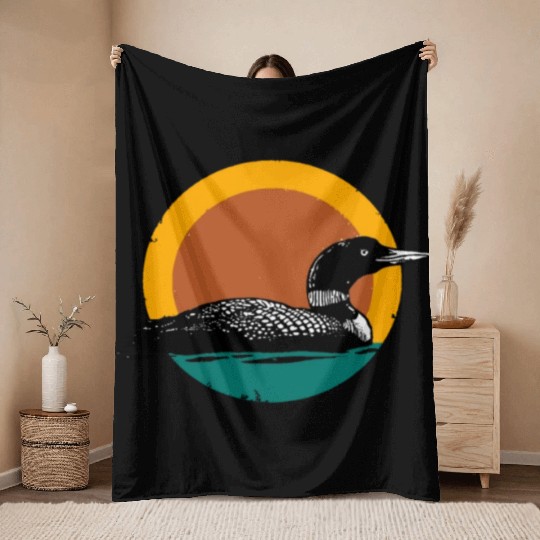 Loon Sunset Faded Look with Retro Colors Throw Blankets