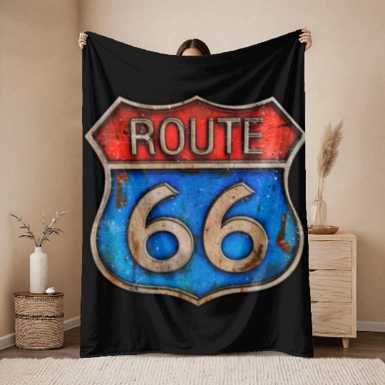 Route 66 vintage sign - Rusty metal Throw Blankets