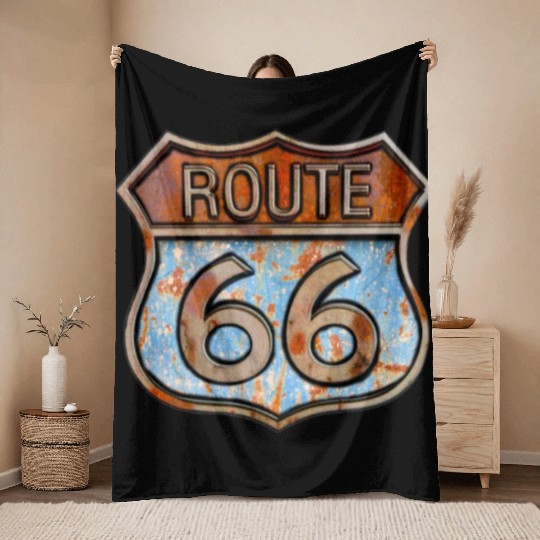 Route 66 vintage sign - Rusty metal sign 3 Throw Blankets