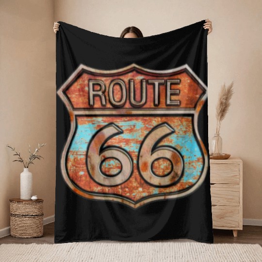 Route 66 vintage sign - Rusty metal sign Throw Blankets