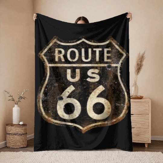 Route 66 vintage sign 2 Throw Blankets