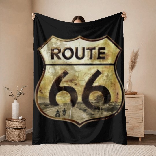 Route 66 trip with motorcycle Throw Blankets