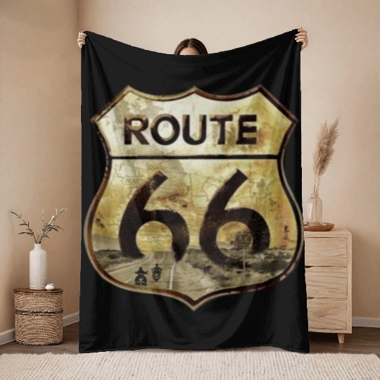 Route 66 trip with motorcycle Throw Blankets
