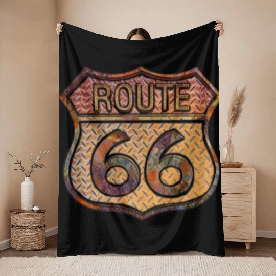 Route 66 vintage sign - Rusty metal 2 Throw Blankets