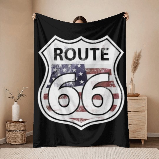 Route 66 - American Flag Throw Blankets