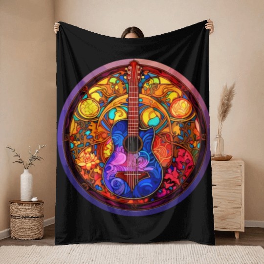 I Love Stained Glass Art and Guitar Designs - Holy Throw Blankets
