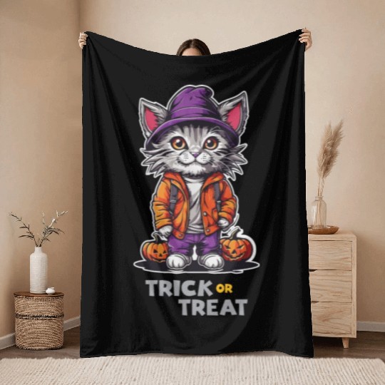 TRICK OR TREAT-Boss Cat Throw Blankets