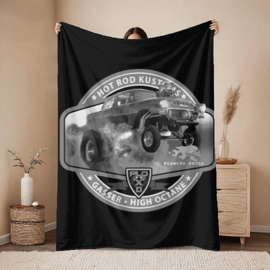 Hot Rod Gasser BW Throw Blankets