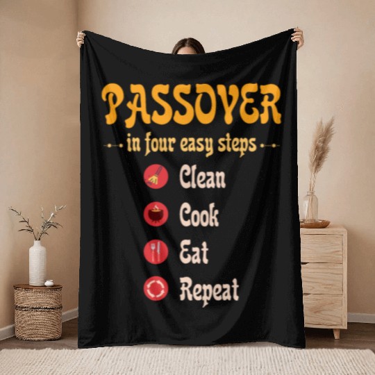 Passover 4 steps Clean Cook Eat Repeat Matzah Throw Blankets