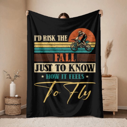 Risk Fall How Feel To Fly Motocross Supercross Throw Blankets