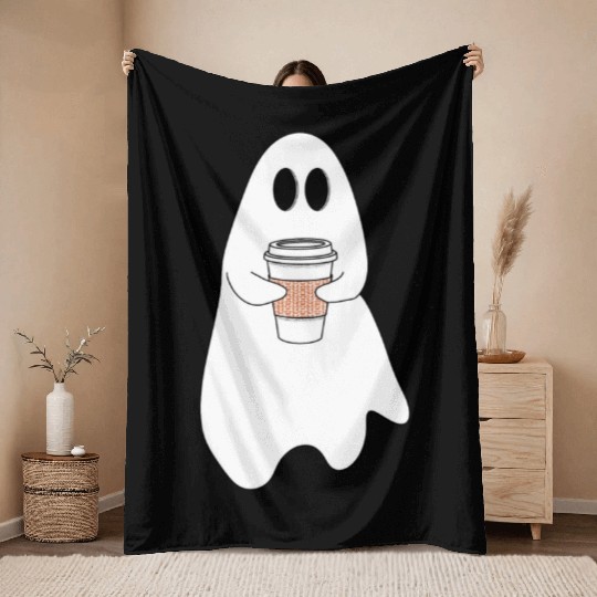 Ghost with latte Throw Blankets