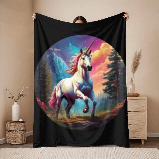 Rainbow Unicorn Throw Blankets