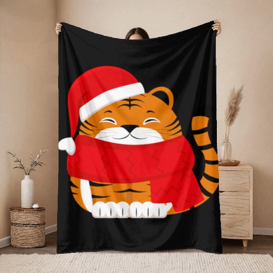 Cute Winter Tiger Cub Throw Blankets