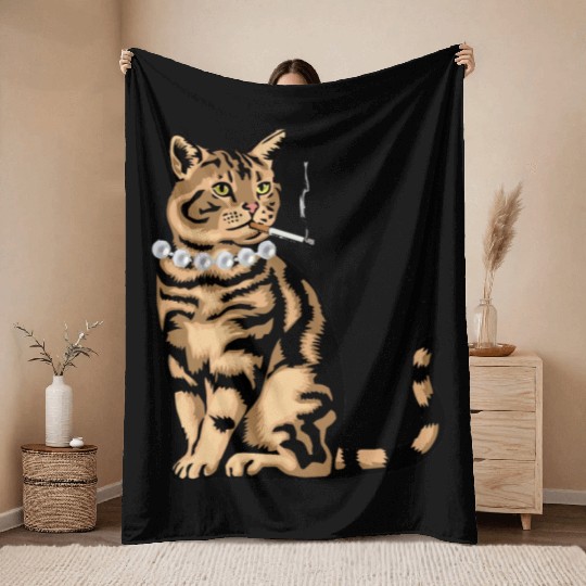 Cat Smoking Throw Blankets