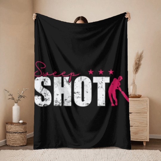 Sweep Shot Cricket Throw Blankets