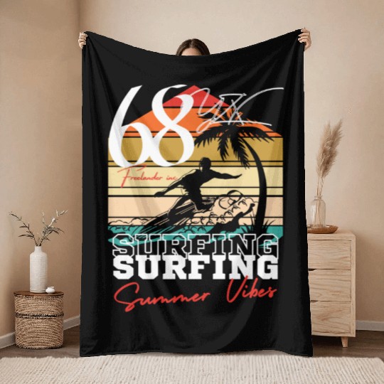 Surfing summer vibes Throw Blankets