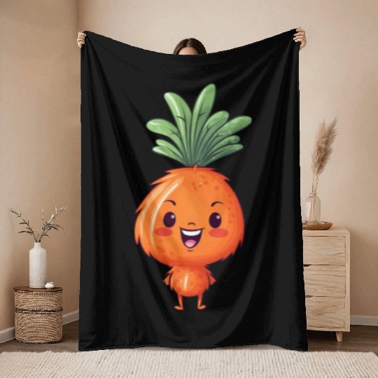 Kawaii Carrot: Cute Vegetable Pal Throw Blankets