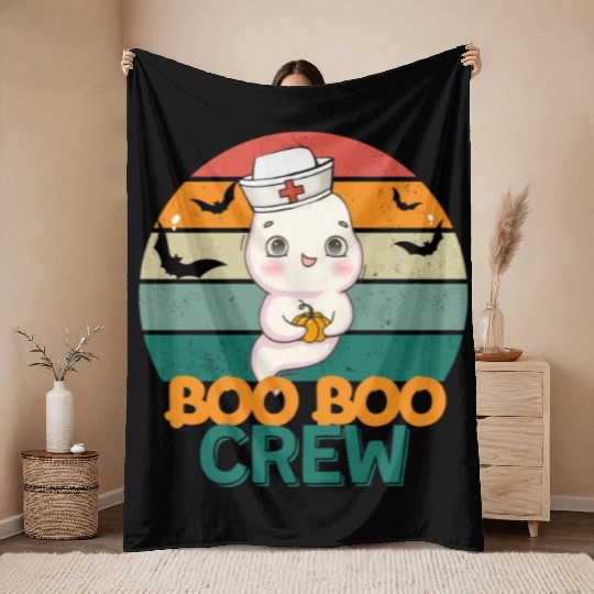 Boo Boo Crew Ghost Halloween Paramedic Nurse Ghost Throw Blankets