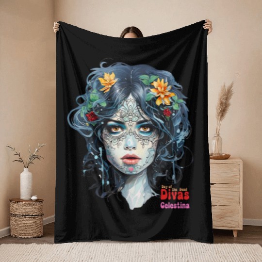 Day of the Dead Divas - Celestina Throw Blankets