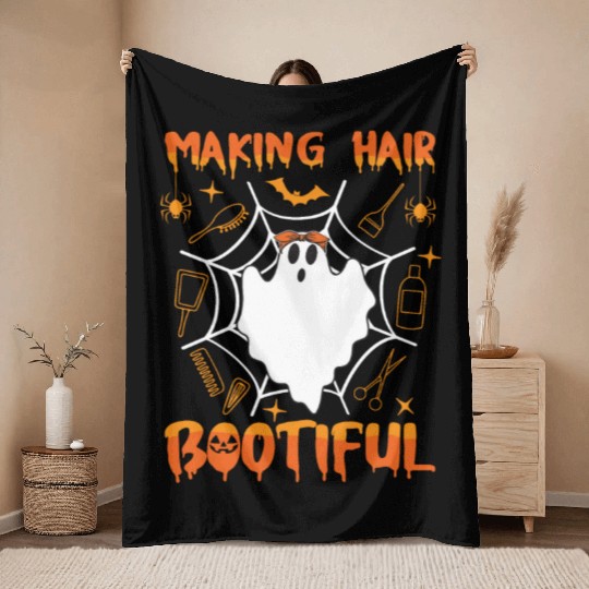 Making Hair Bootiful Funny Scary Ghost Hairdresser Throw Blankets