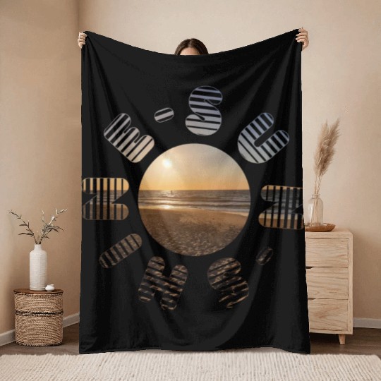 Sunset Beach Scene Graphic Design Throw Blankets